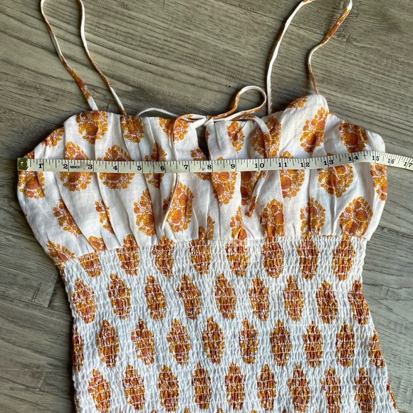 NWT J. Crew Smocked Linen Dress In Gathered Floral Block Print White/Orange SZ 4 - Picture 12 of 15